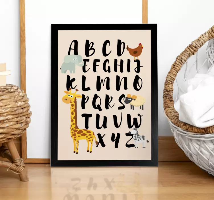 Детская афиша животные играют с алфавитом - TenStickers